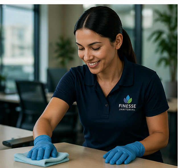 Janitorial cleaning — professional desk wipe